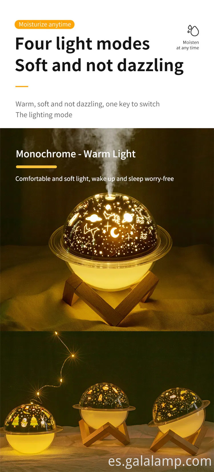 Planeta Humidificador de luz nocturna, USB, con soporte, humidificador